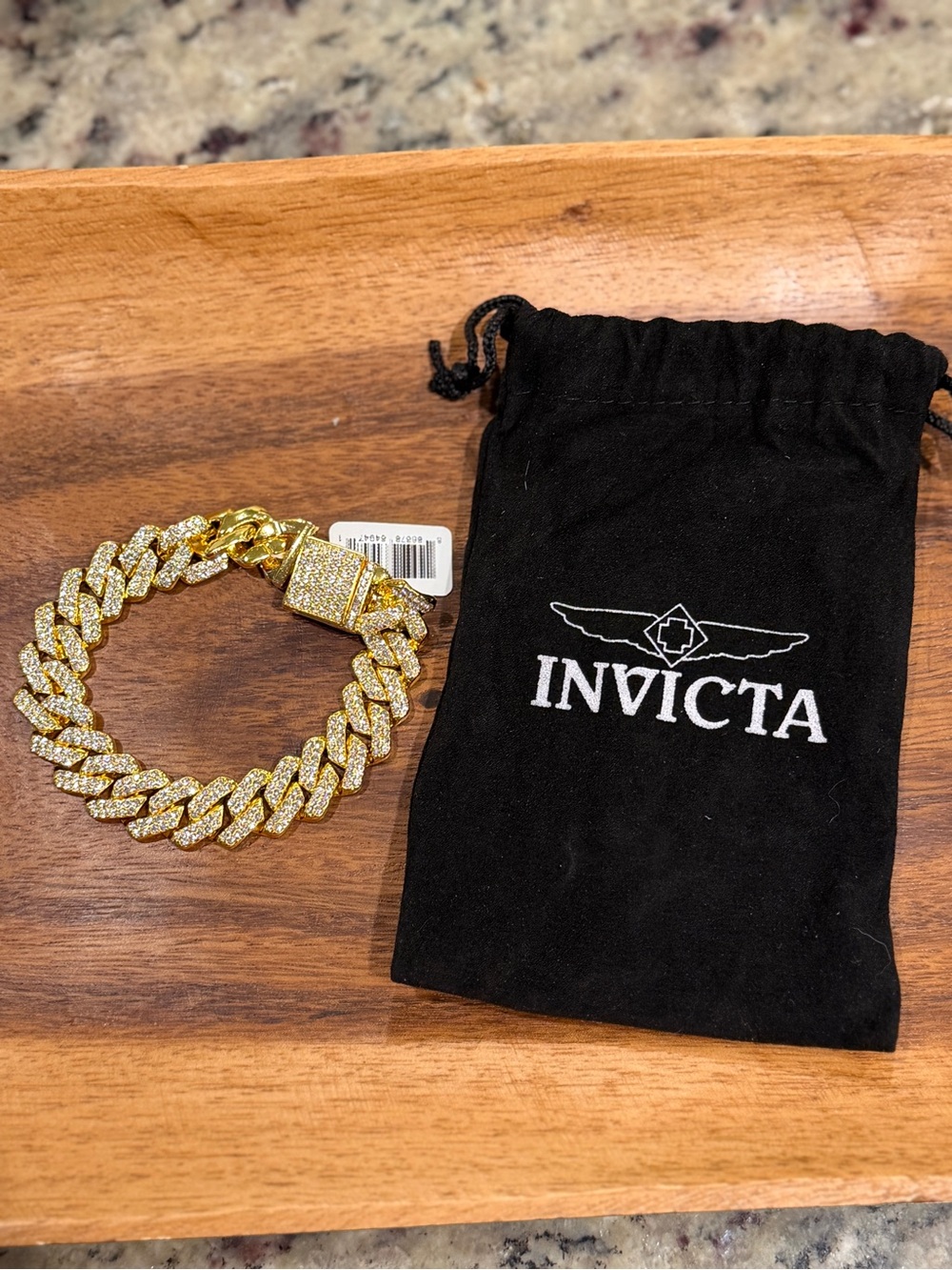 Invicta Elements 80819 Men’s Iced Out Cuban Link Bracelet Gold NEW